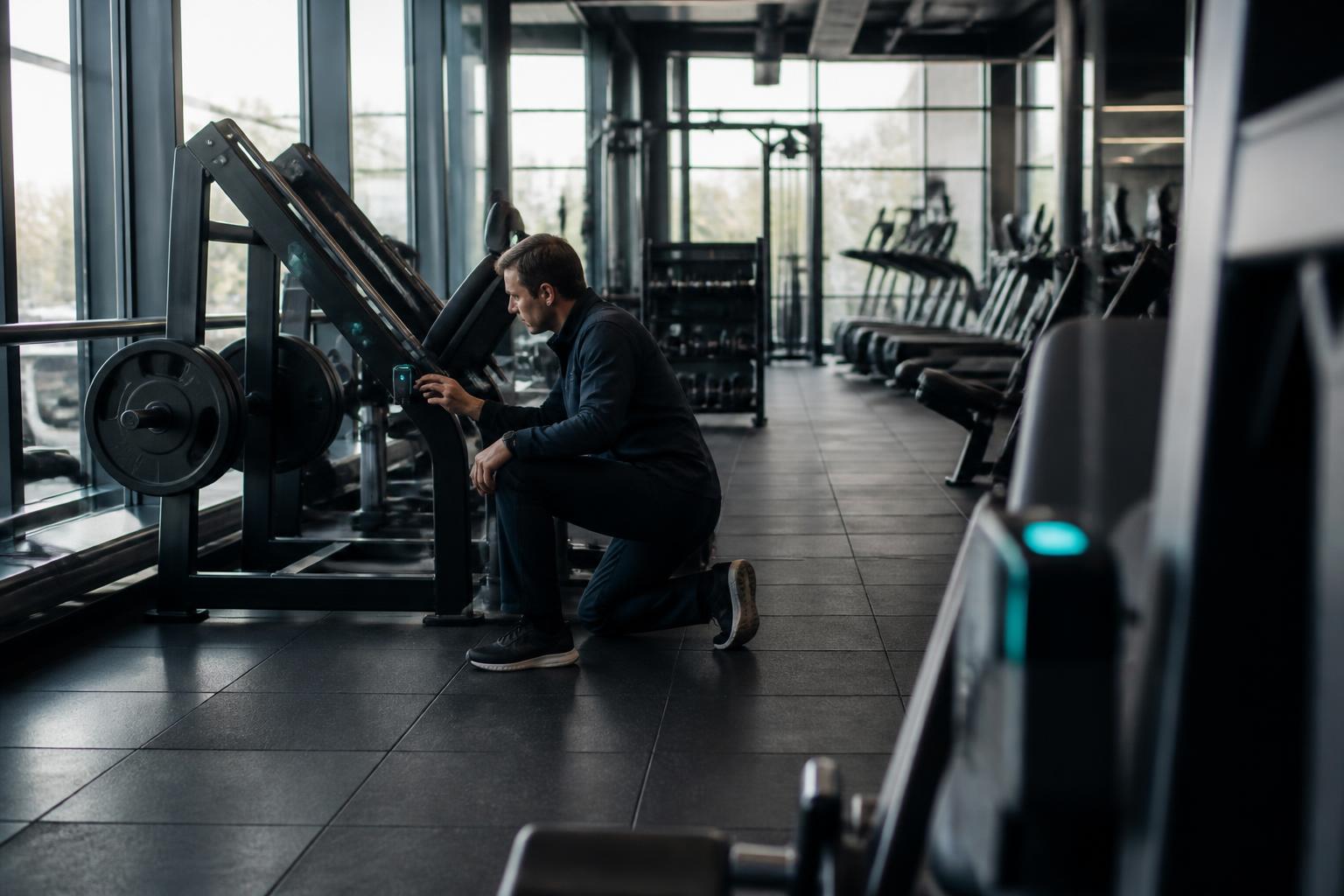 Connected fitness equipment on a gym floor
